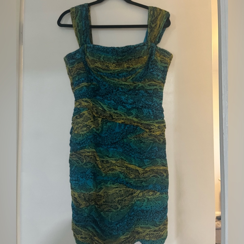 BCBG Ruched Mixed Animal Print Dress